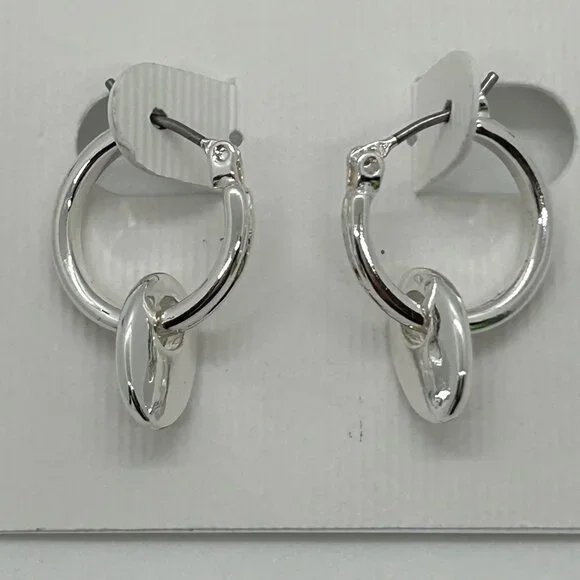 Chaps Silver-Tone Double Hoop Earrings With Dangling Oval Accents For Women - Picture 3 of 14